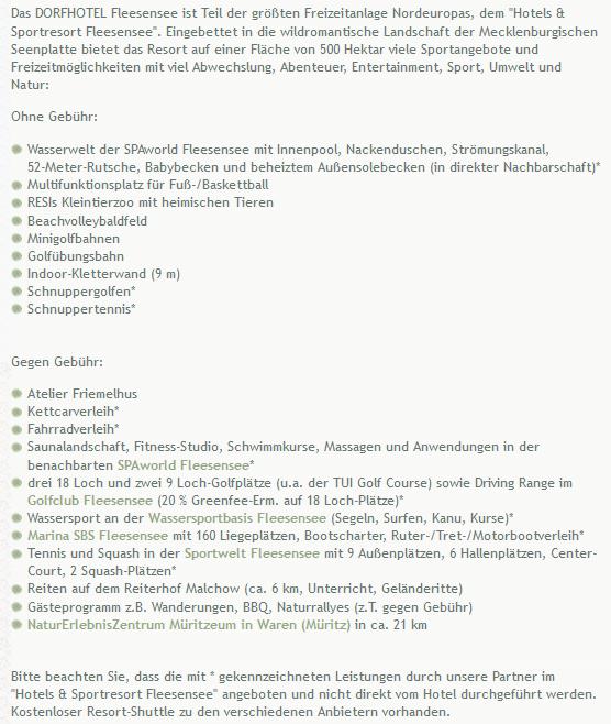 Dorfhotel Fleesensee Freizeitangebote