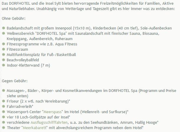 Dorfhotel Sylt Freizeitangebote